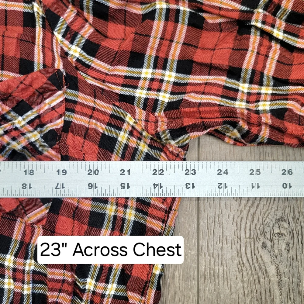 Time‎ & Tru Orange Plaid Flannel Button Up Long Sleeve Roll Tab Size XXL 2XL